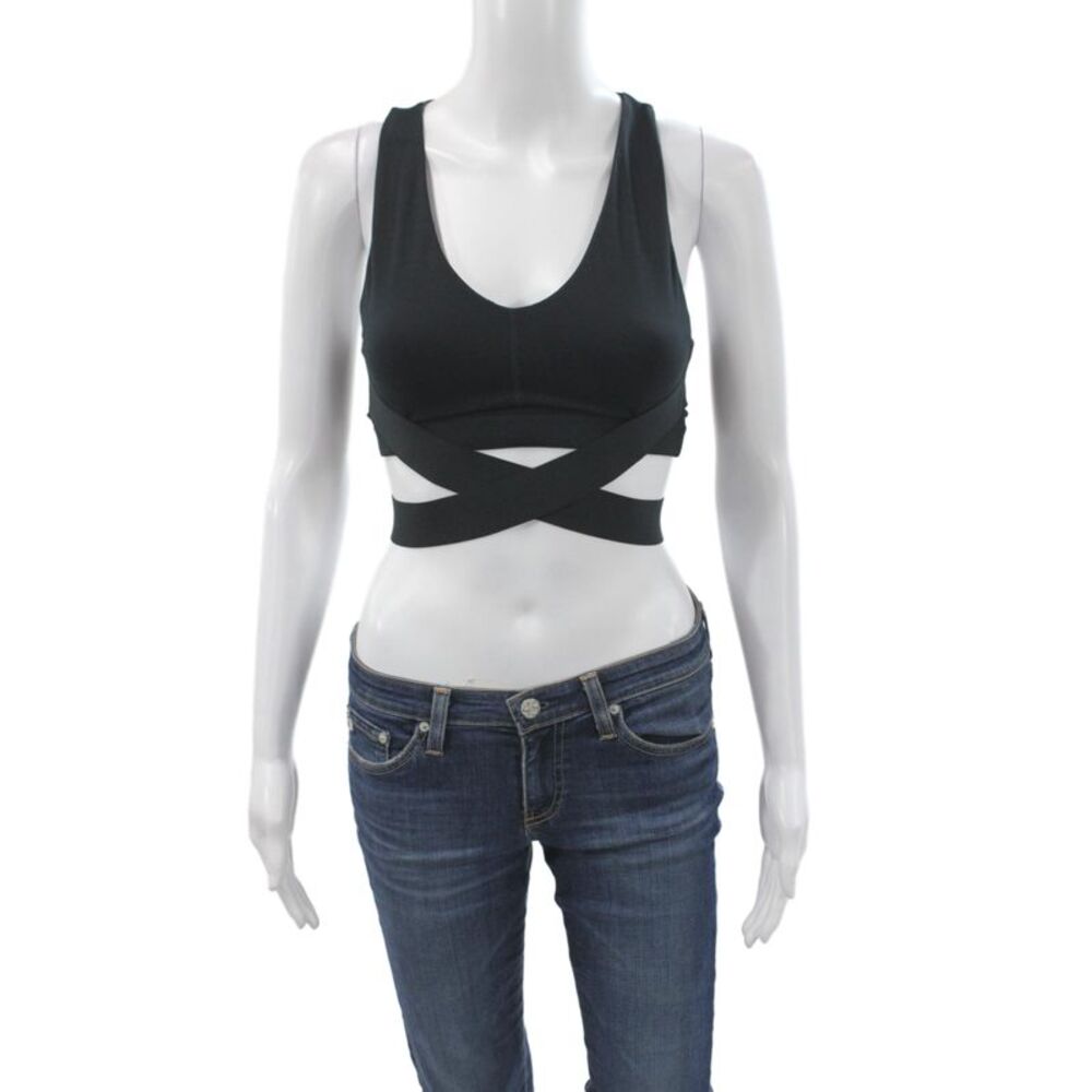 Le Ore Womens Wrap Around V-Neck Sleeveless Sports Bra Solid Black Size XS